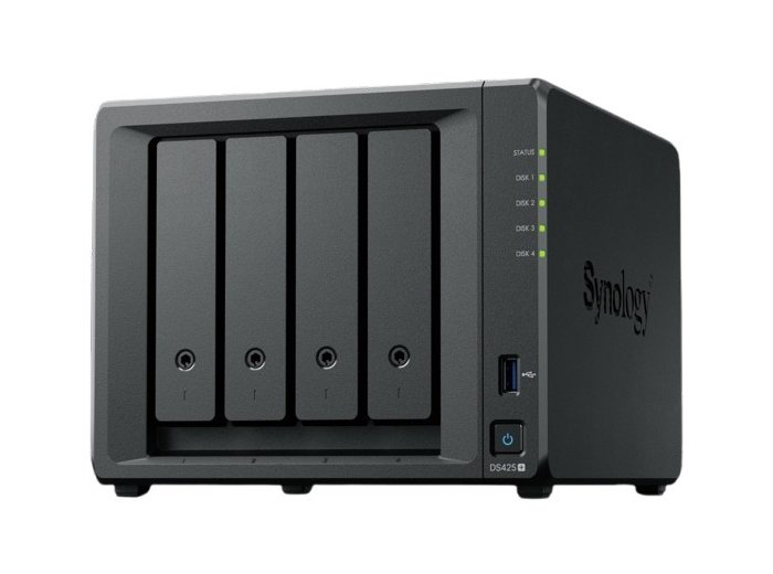 NAS Synology DS425+, Tower, 4x (3.5" SATA HDD/ 2.5" SATA SSD), 2 x M.2, Intel Celeron J4125, 2 GB DDR4 non-ECC (max.6GB), 1x 1GbE RJ-45; 1x 2.5GbE RJ-45, 2x USB 3.2.1 - TYLKO dyski Synology