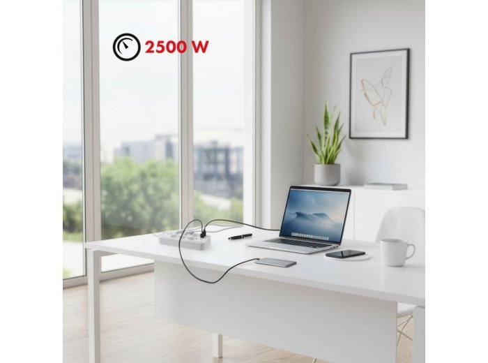 Listwa zasilająca MCE389 W 6 gniazd 4xUSB-A 1xUSB-C 110-240V, AC 50/60Hz, 2.1A max 2500W biała