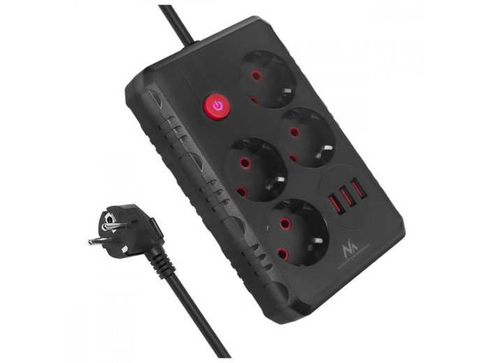 Listwa zasilająca MCE393 B 4 gniazda 3xUSB 110-240V AV 50/60Hz 1A max 2500W 3m czarna