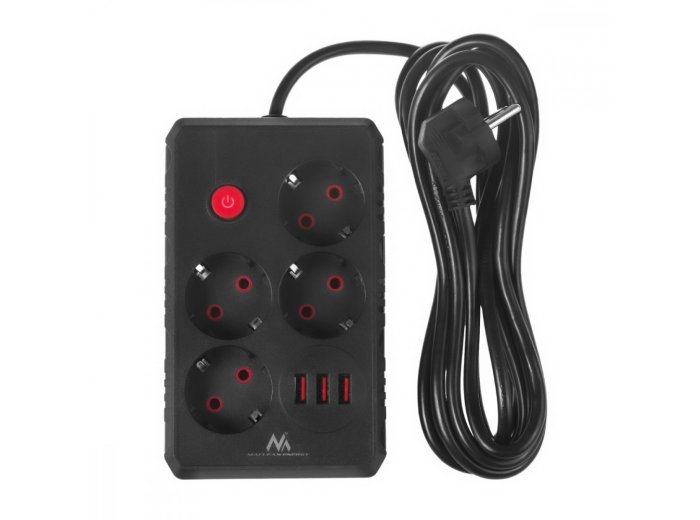 Listwa zasilająca MCE393 B 4 gniazda 3xUSB 110-240V AV 50/60Hz 1A max 2500W 3m czarna