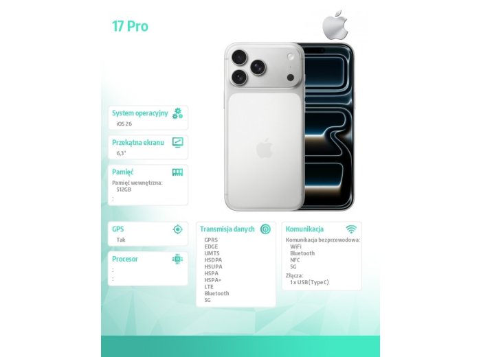 iPhone 17 PRO Srebrny 512GB