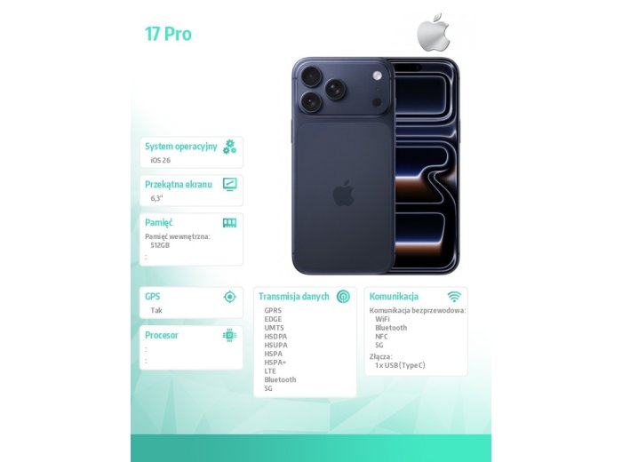iPhone 17 PRO Głębinowy błękit 512GB