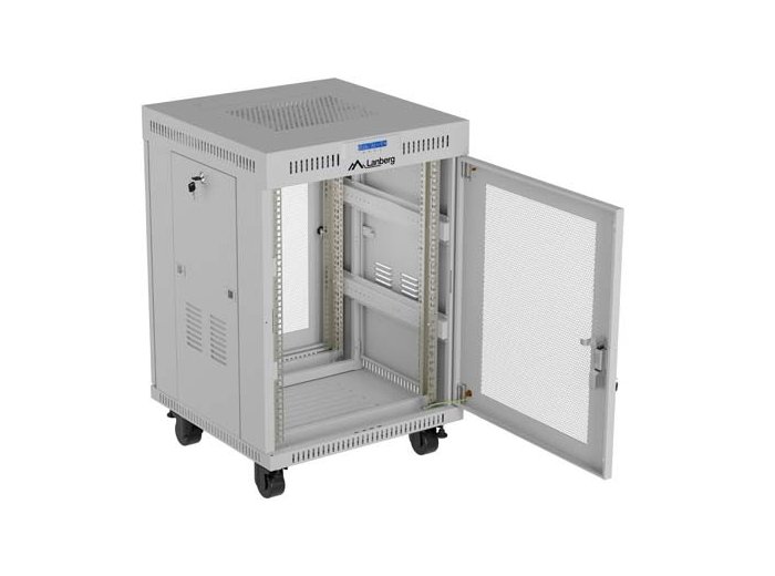 Szafa instalacyjna rack stojąca 19 cali 15U 600x600 drzwi perforowane LCD (Flat pack) szara