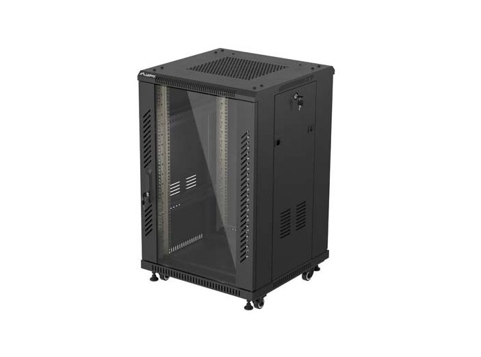Szafa instalacyjna rack stojąca 19 cali 18U 600x600 drzwi przeszklone (Flat pack) czarna