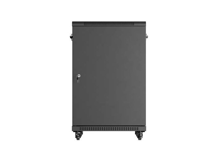 Szafa instalacyjna rack stojąca 19 cali 18U 600x600 drzwi przeszklone (Flat pack) czarna