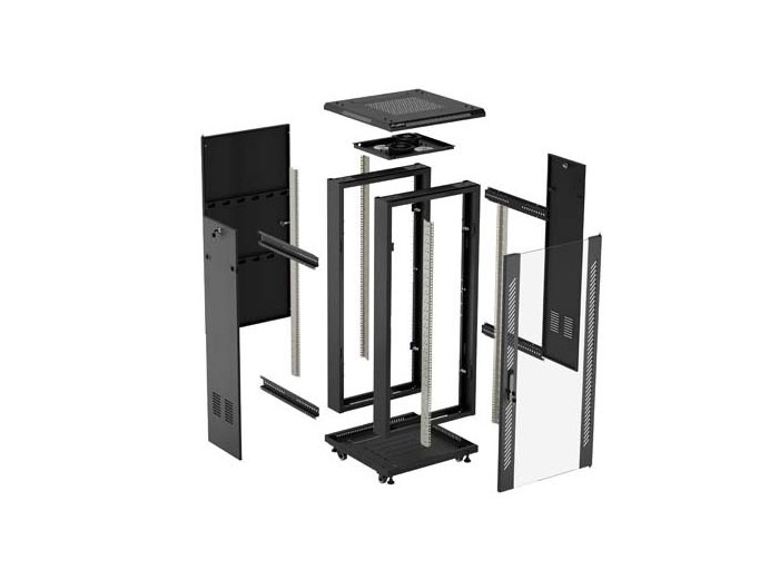 Szafa instalacyjna rack stojąca 19 cali 18U 600x600 drzwi przeszklone (Flat pack) czarna