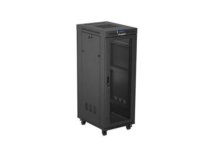 Szafa instalacyjna rack stojąca 19 cali 32U 600x800 drzwi perforowane LCD czarna (Flat pack)