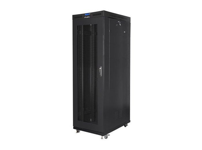 Szafa stojąca rack 19 cali 42U 800x1200 czarna drzwi perforowane LCD (flat pack) V2