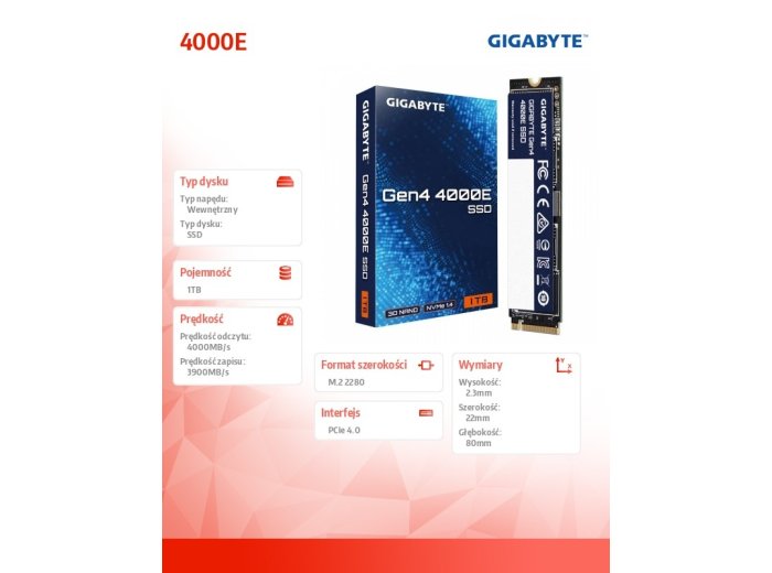 Dysk SSD NVMe 1.4 Gen4 1TB M.2 2280 4000/3900MB/s