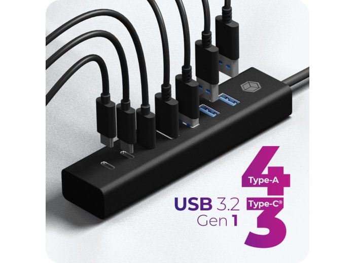 Hub IB-HUB1737-C3 7-Port USB 3.2 Gen 1 Hub, 3x USB Type-C., 4x USB Type-A