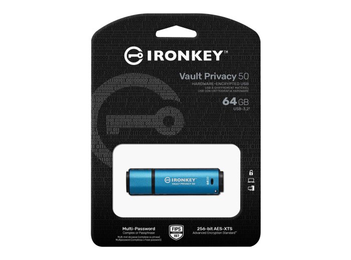 Kingston Technology IronKey Vault Privacy 50 pamięć USB 64 GB USB Typu-A 3.2 Gen 1 (3.1 Gen 1) Czarny, Niebieski