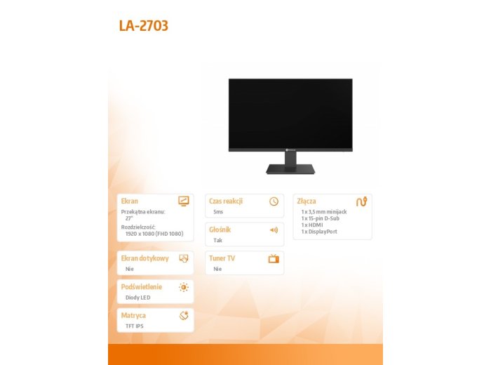 Monitor 27 cali LA-2703 100Hz HDMI DP VGA
