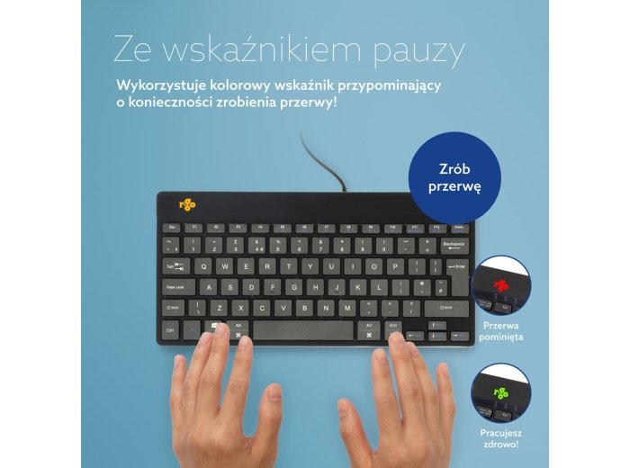 R-Go Tools Ergonomiczna R-Go Compact Break klawiatura, z oprogramowaniem do robienia przerw, QWERTY (UK), przewodowa, czarna