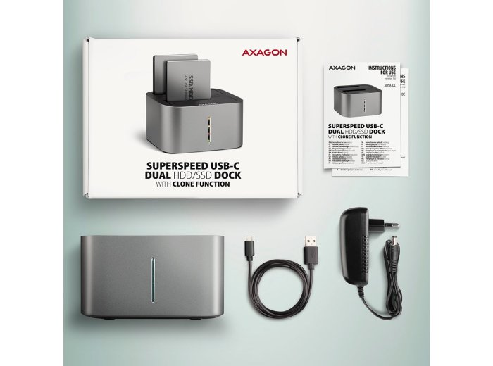 Stacja dokująca AXAGON ADSA-DC USB3.2 Gen1 - 2x SATA 6G CLONE DUAL HDD ASMedia
