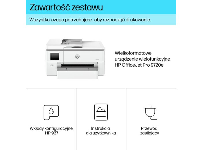HP OfficeJet Pro 9720e Bezprzewodowe All-in-One W kolorze Drukarka, Drukowanie dwustronne; Kopiowanie, skanowanie