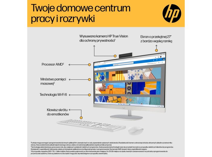 HP AiO 27-cr0204nw Ryzen 7 7730U 27.0"FHD IPS 300nits AG 16GB DDR4 3200 SSD512 Radeon Vega 8 LAN Cam1080p+IR NoOS Shell White Shell White 2Y