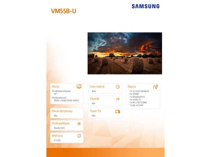 Monitor profesjonalny VM55B-U 55 cali Video Wall Matowy 24h/7 500(cd/m2) 1920 x 1080(FHD) N/A 3 lata On-Site (LH55VMBUBGBXEN)