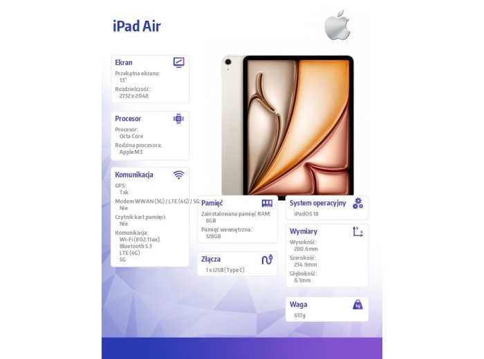 iPad Air 13 cali WiFi + Cellular 128GB Złoty