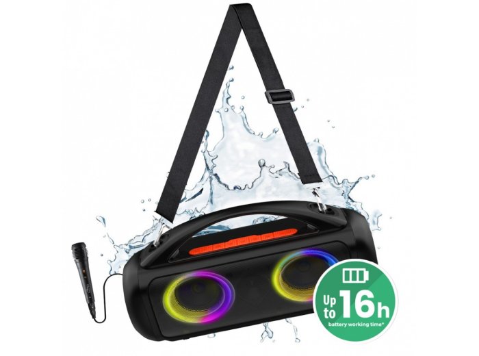 Głośnik POWER AUDIO PRO MT3184 Karaoke/Bluetooth 5.3/TWS/MP3/MicroSD/USB/Jack 6.3/AUX/Equalizer/USB-C/IPX5/RGB/16h/RMS 60W/PMPO 1200W