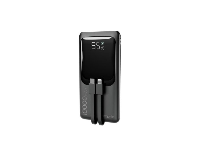 PowerBank 10000mAh ze zintegrowanymi kablami, LCD, QC3.0 20W, czarny