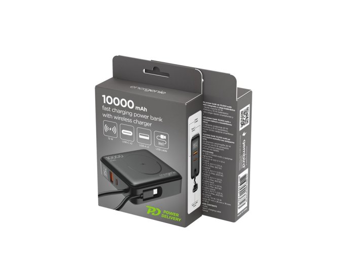 PowerBank 10000mAh 1xUSB-C/1xUSB-A 20W bezprzewodowy 15W czarny