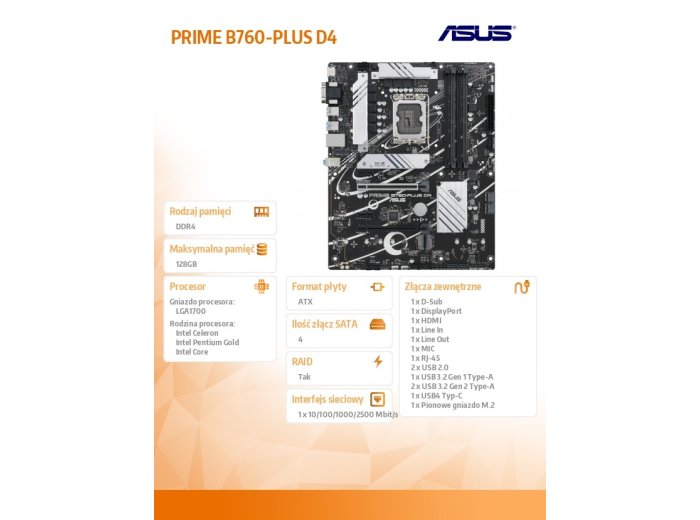 Płyta główna PRIME B760-PLUS D4 s1700 4DDR4 ATX