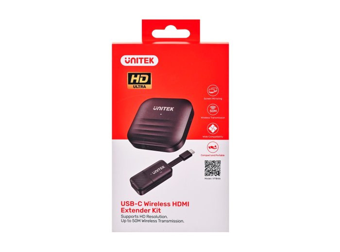 UNITEK BEZPRZEWODOWY NADAJNIK HDMI DO 50M, USB-C, CZARNY