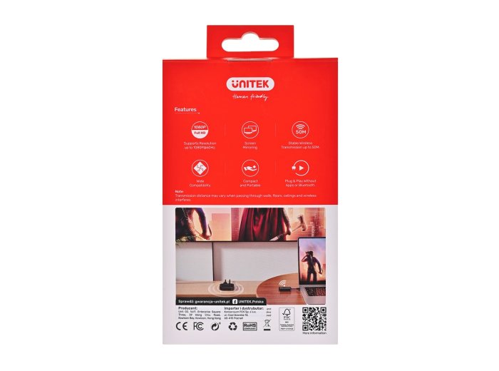 UNITEK BEZPRZEWODOWY NADAJNIK HDMI DO 50M, USB-C, CZARNY