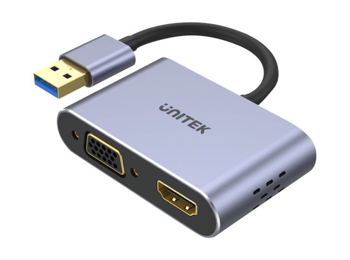 UNITEK V1304A adapter kablowy 0,15 m USB Typu-A HDMI + VGA (D-Sub) Szary