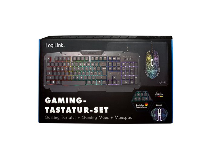 LogiLink ID0185 klawiatura Dołączona myszka Gaming USB QWERTY Angielski Czarny