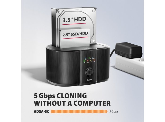 ADSA-SC Stacja dokująca, USB 3.2 Gen 1 - 2x SATA 6G 2.5"/3.5" SSD/HDD CLONE DUAL