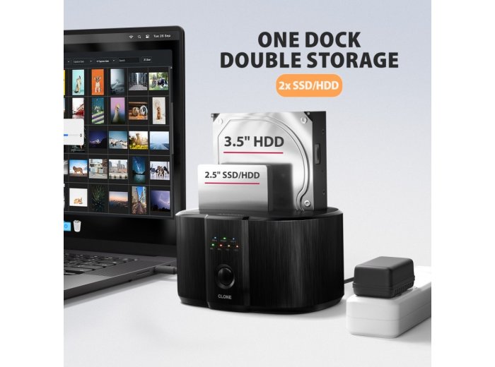 ADSA-SC Stacja dokująca, USB 3.2 Gen 1 - 2x SATA 6G 2.5"/3.5" SSD/HDD CLONE DUAL