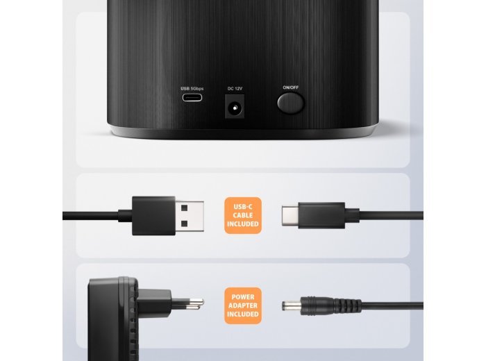 ADSA-SC Stacja dokująca, USB 3.2 Gen 1 - 2x SATA 6G 2.5"/3.5" SSD/HDD CLONE DUAL