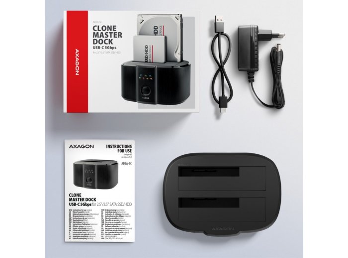 ADSA-SC Stacja dokująca, USB 3.2 Gen 1 - 2x SATA 6G 2.5"/3.5" SSD/HDD CLONE DUAL