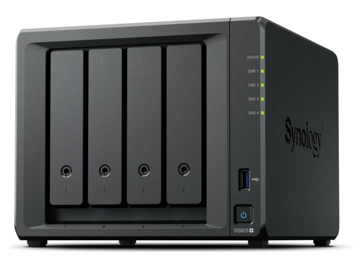 NAS Synology DS925+; Tower; 4x (3.5" SATA HDD); AMD Ryzer V1500B; 4 GB DDR4 ECC SODIMM (max. 32GB)