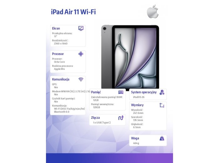 iPad Air 11 cali WiFi 128GB Gwiezdna szarość
