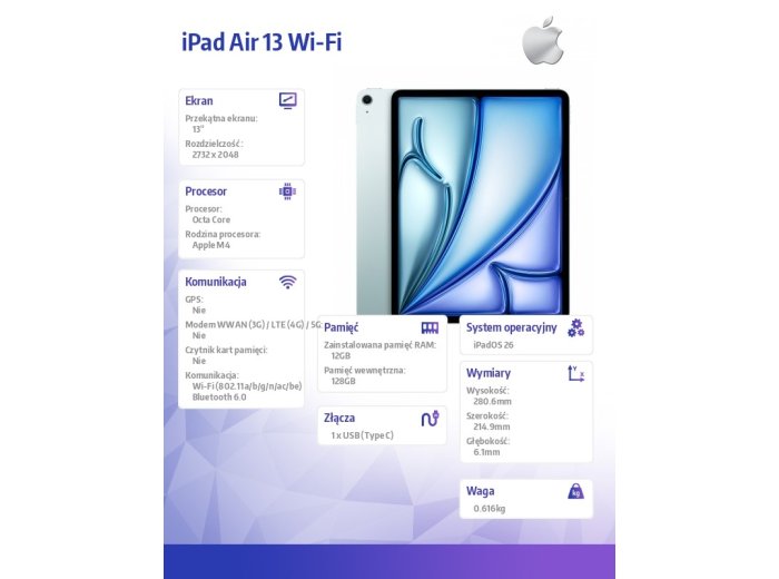 iPad Air 13 cali Wi-Fi 128GB Niebieski