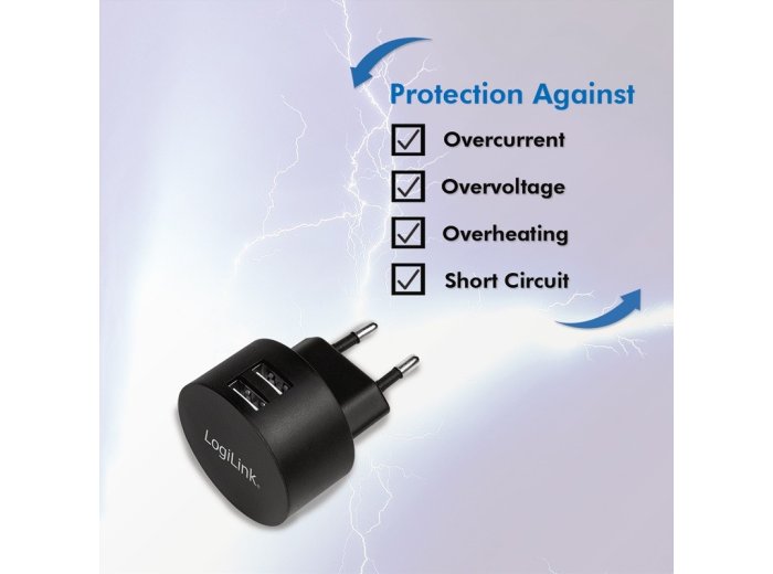 Ładowarka sieciowa 2x USB-A, 10.5W, czarna