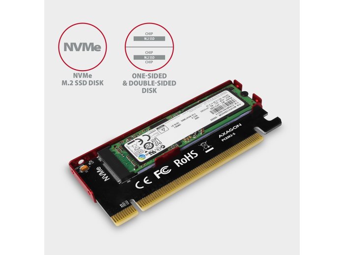 PCEM2-S Adapter wewnętrzny PCIe x16, 1x M.2 NVMe M-key slot aluminiowa osłona