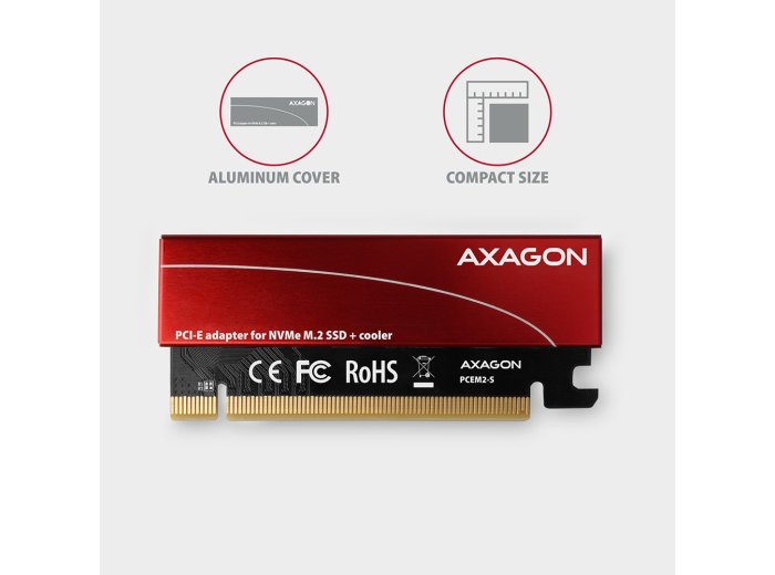 PCEM2-S Adapter wewnętrzny PCIe x16, 1x M.2 NVMe M-key slot aluminiowa osłona