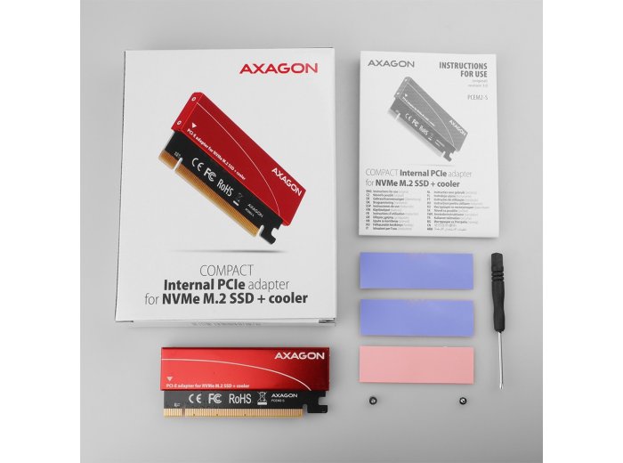 PCEM2-S Adapter wewnętrzny PCIe x16, 1x M.2 NVMe M-key slot aluminiowa osłona