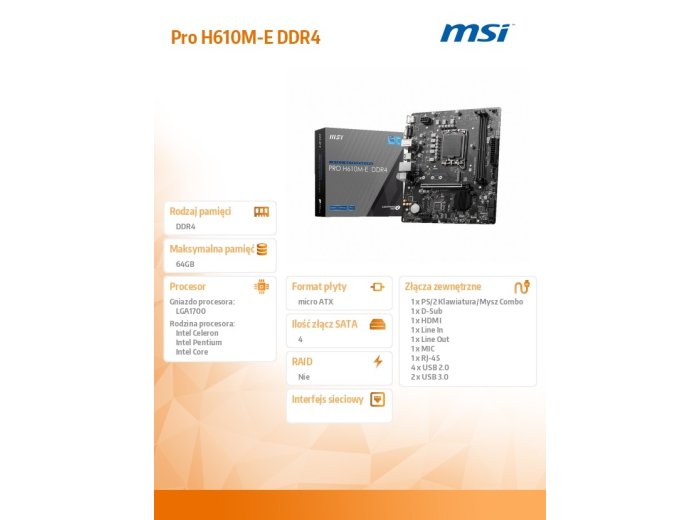 Płyta główna PRO H610M-E s1700 DDR4 HDMI M.2 mATX