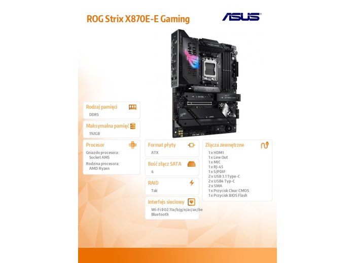 Płyta główna ROG STRIX X870E-E GAMING WIFI DDR5 HDMI/USB-C