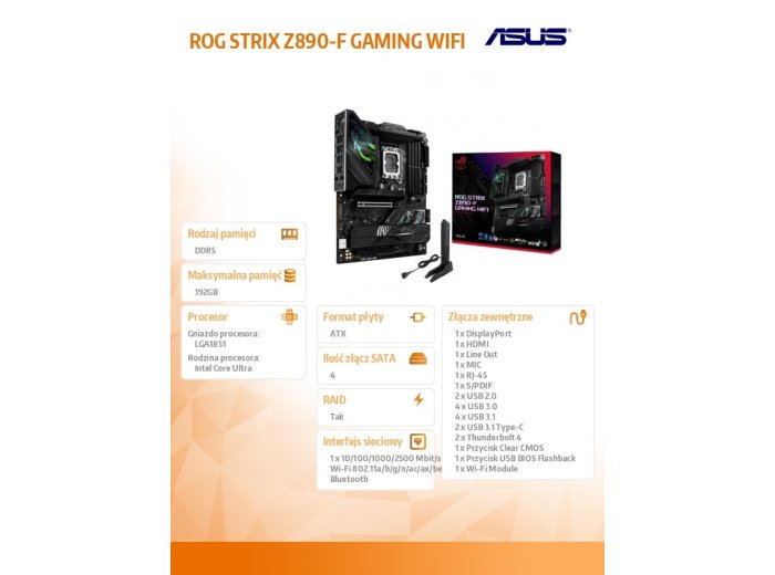 Płyta główna ROG STRIX Z890-F GAMING WIFI s1851 4DDR5 TB4 ATX/90MB1I40-M0EAY0