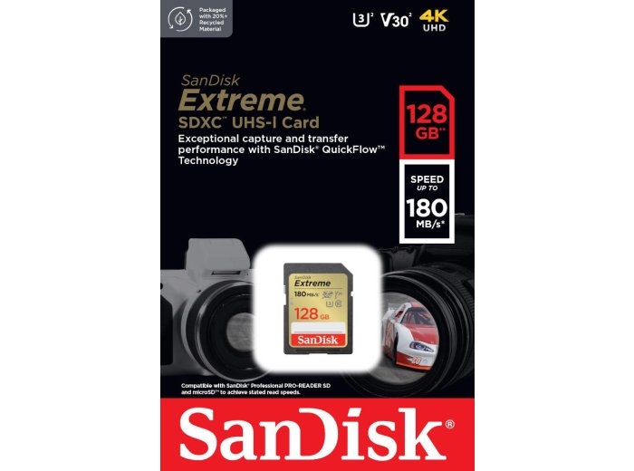 Karta pamięci Extreme SDXC 128GB 180/90 MB/s V30 UHS-I U3