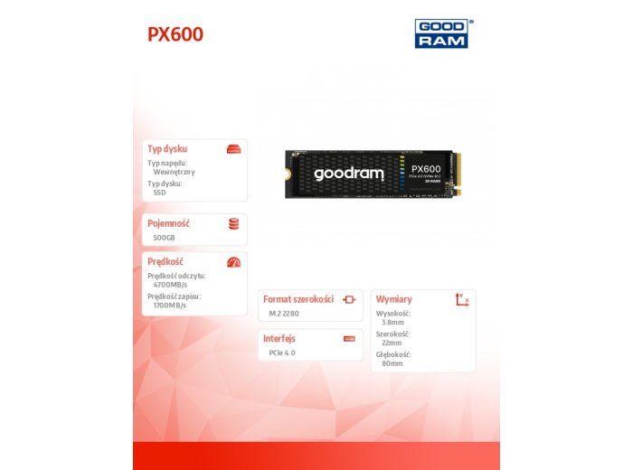 Dysk SSD PX600 500GB M.2 PCIe 4x4 NVMe 2280
