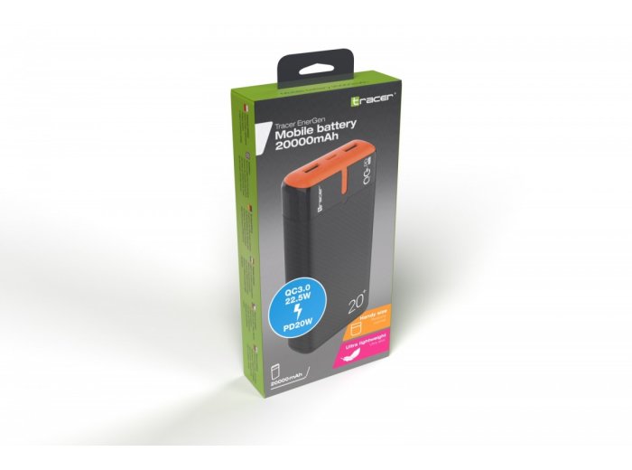 Power bank EnerGen 20000mAh PD+QC3.0 czarno-pomarańczowy
