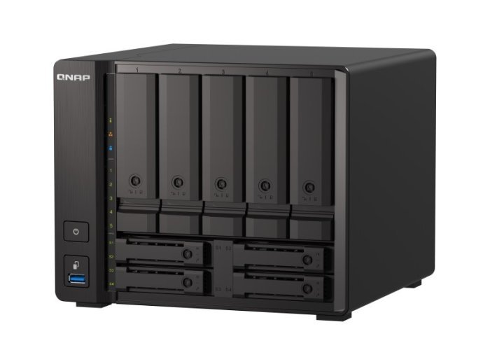 Qnap TS-h973AX-32G, Tower, 5 x 2.5"/3.5" SATA + 2 x 2.5" U.2 NVMe/SATA+ 2 x 2.5" SATA, AMD Ryzen V1500B 4C/8T, 32GBDDR4 SODIMM (Max. 64GB), 2 x 2.5GbE + 1 x 10GbE, External adapter (PSU)
