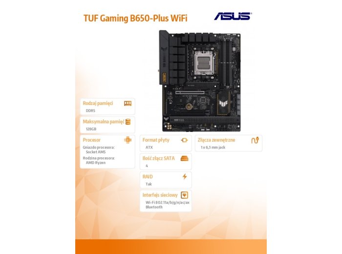 Płyta główna TUF GAMING B650-PLUS WIFI AM5 4DDR5 ATX