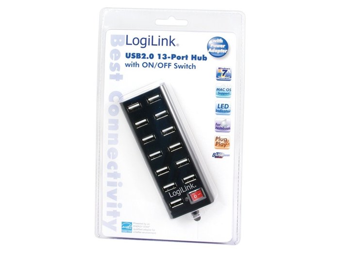Hub USB2.0 13-portów z wyłącznikiem Czarny